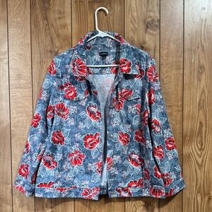 Link Women's Denim Jacket with Red Floral Design